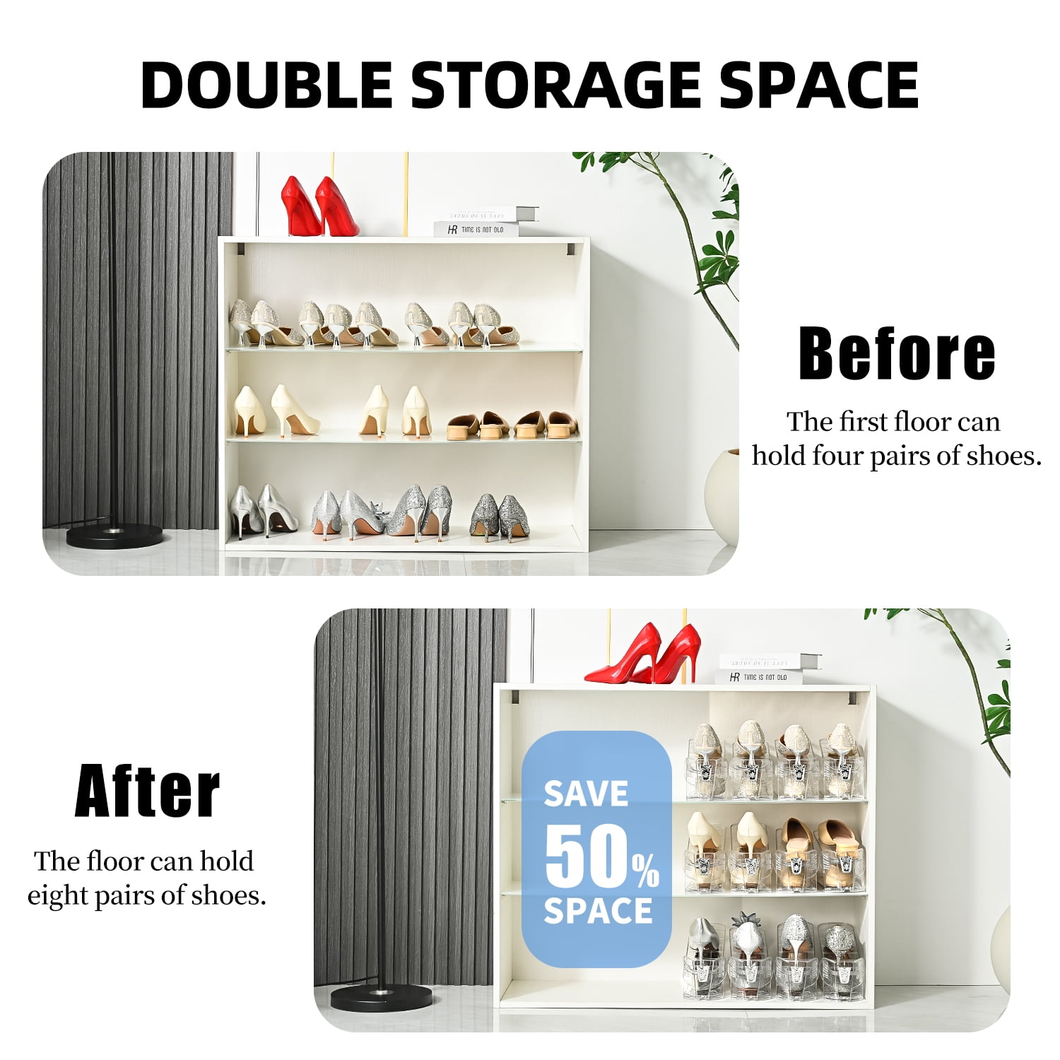 Shoe Slots Organizer,Elephant Shoe Rack Stable and Thick,Clear Shoe Stacker with 3 Adjustable Level for Sneakers Display (Transparent - Silver, 12Pack)
