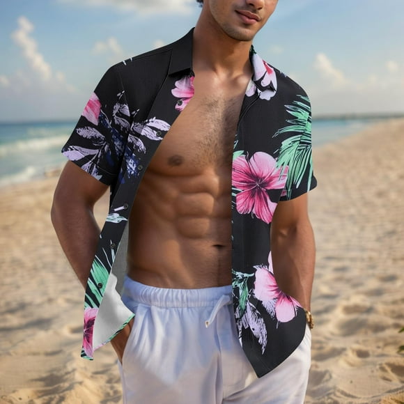 Weiqiqre Shirts for Men Hawaiian Tropical Shirt Short Sleeve Casual Button Down Floral Summer Beach Shirts with Pocket