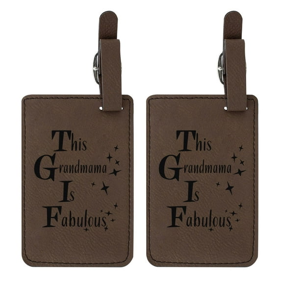 ThisWear Luggage Tag for Women This Grandmama Is Fabulous Grandmama Gifts for Grandma 2-pack Laser Engraved Leatherette Luggage Tags Brown