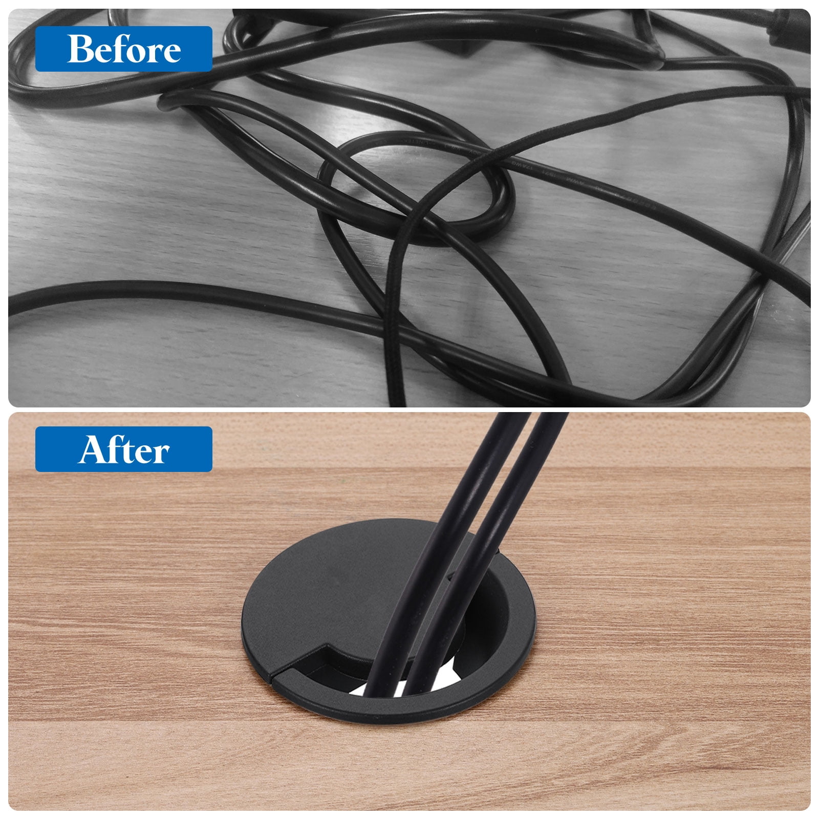 8 Pcs Desk Grommet, 87 Mm/3.43 Inch Cable Wire Grommet Organizer, Black