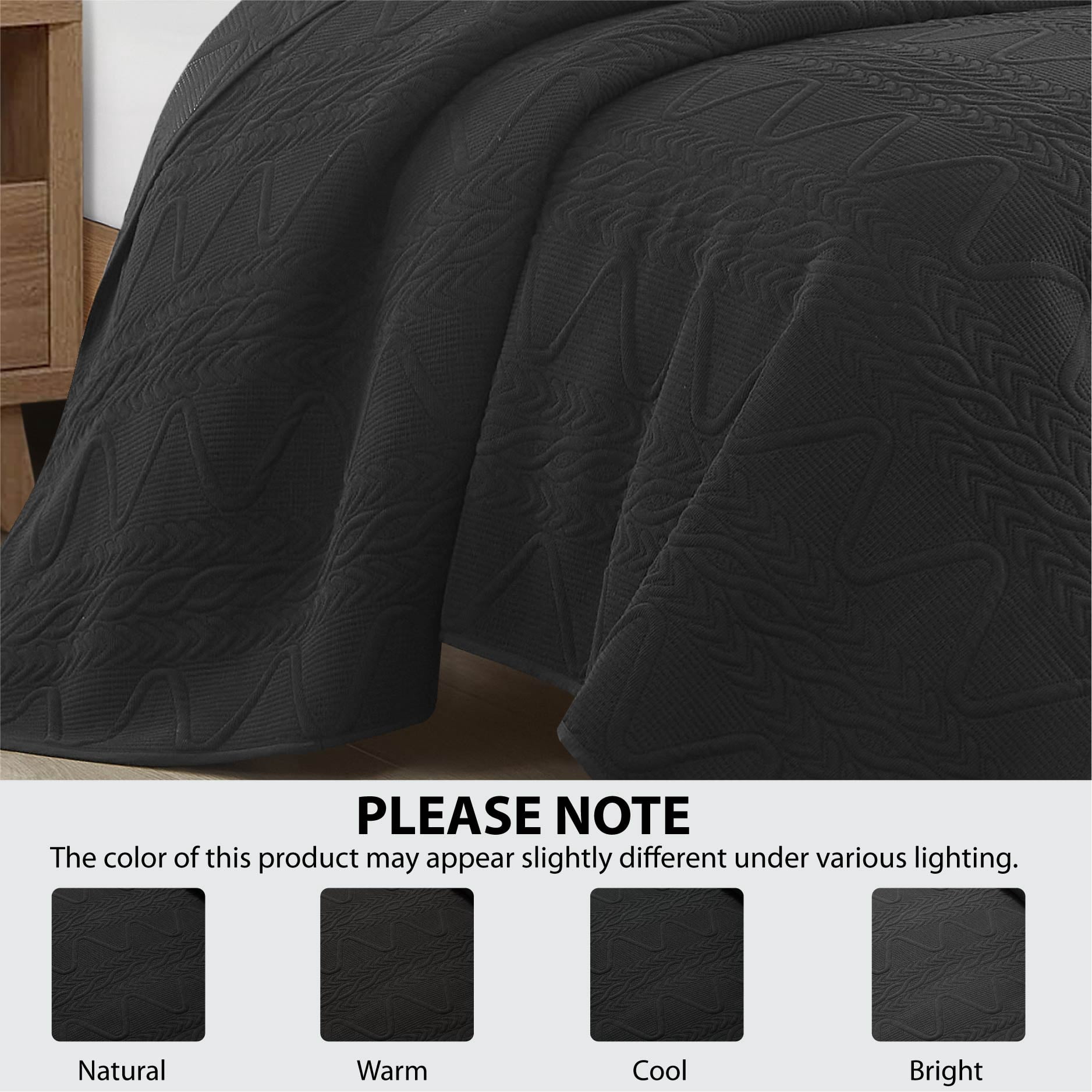 Mainstays Stitched Corded Quilt, Black, Full/Queen Bedding