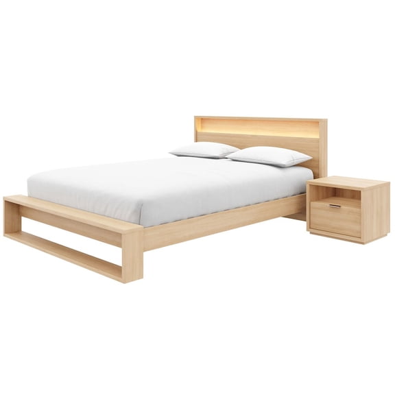 Nexera Gael 3 Piece Bedroom Set with Slatted Bedframe, Headboard with Integrated Light