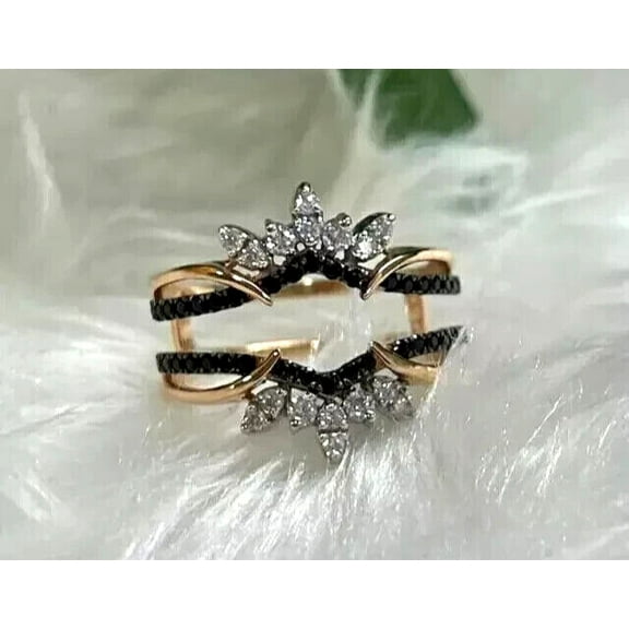 Rag Jewels 1.00 Ctw Round Cut Black & White Diamond Wedding Anniversary Engagement Wrap Band Ring 14K Yellow Gold Plated 925 Sterling Silver 925 Sterling Silver -5