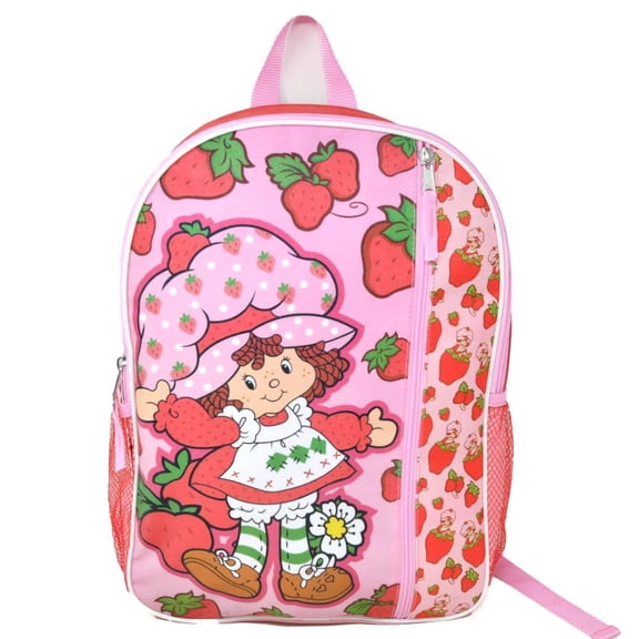 Strawberry Short 16" Pink Nylon School Backpack 16" Bookbag for Girls, with a Large front Pocket