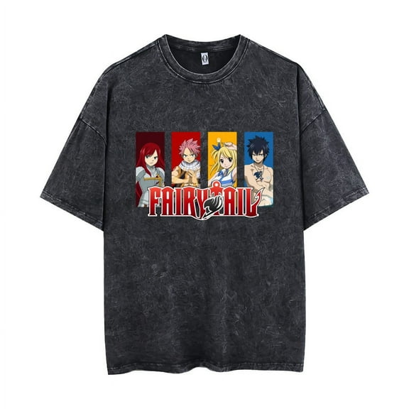 FAIRY TAIL T-shirt with short sleeves Happy Vintage wash men's and women's summer sweatshirts