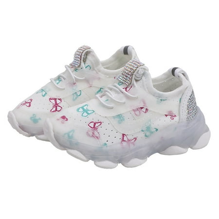 

ZMHEGW Children s Sneakers Butterfly Print Led Light Shoes Daddy Shoes Lacing Breathable Soft Soles for 1-7Y