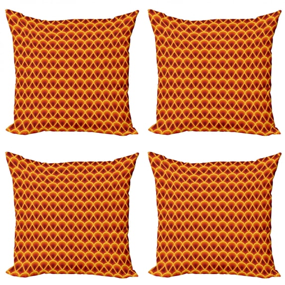 Ambesonne Vintage Throw Pillow Cover 4 Pack, Symmetrical Drop Shapes, 16", Dark Orange Maroon