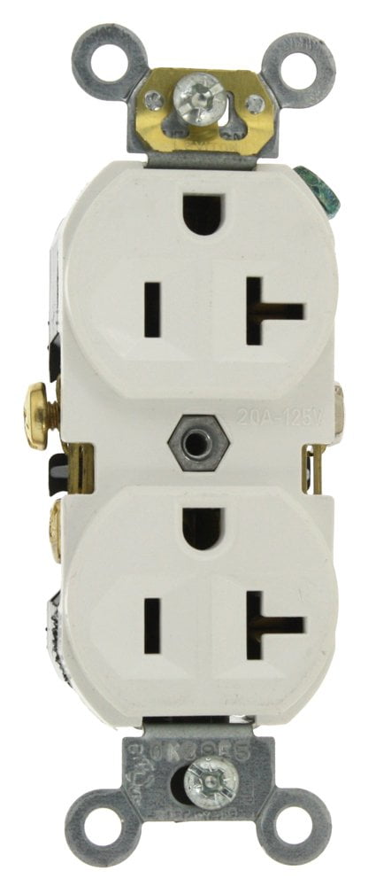 Leviton BR20-W 20-Amp, 125-Volt, Narrow Body Duplex Receptacle ...