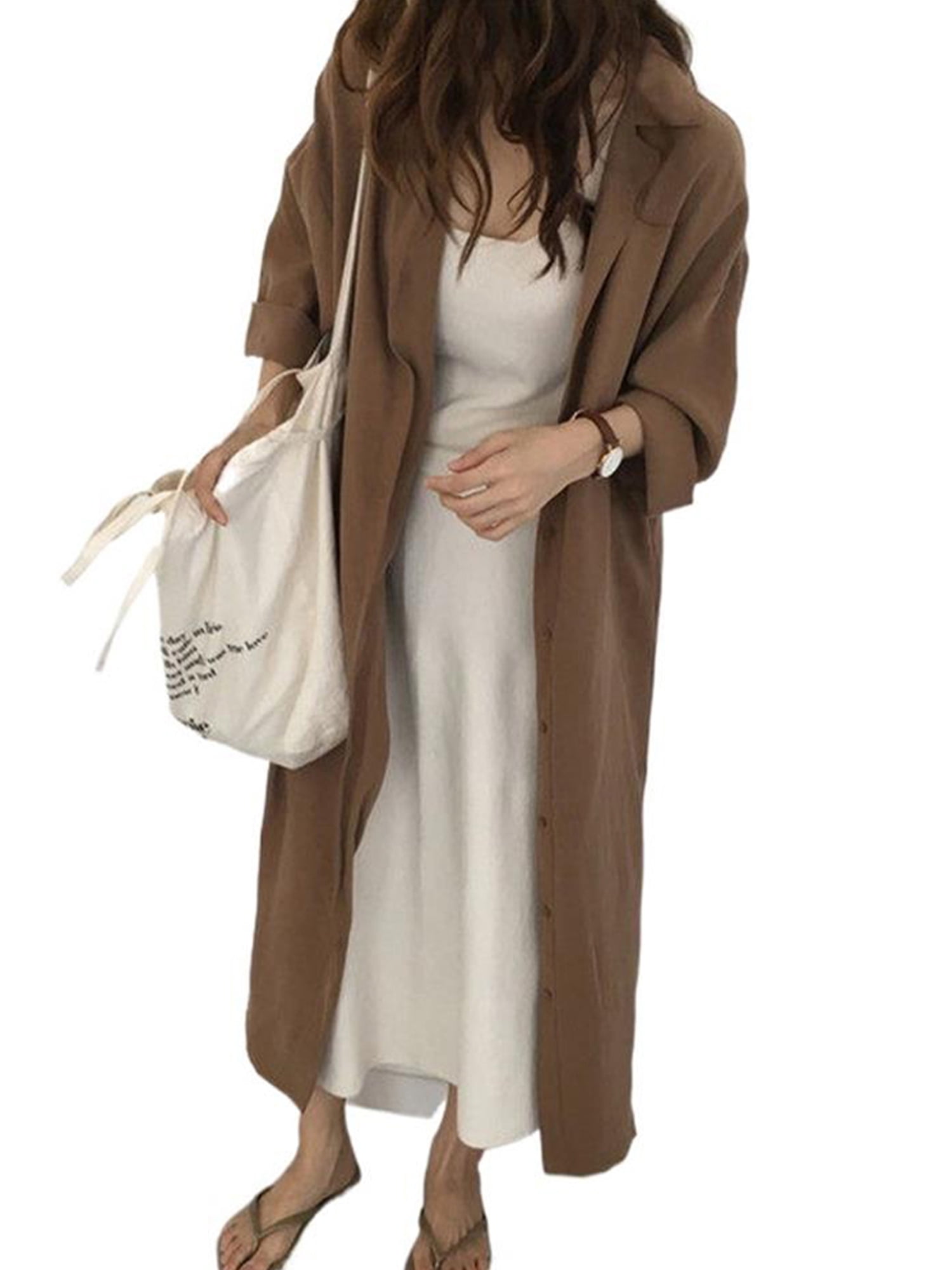 UPAIRC Womens Trench Coat Cardigan Long Overcoat Jacket Ladies Casual