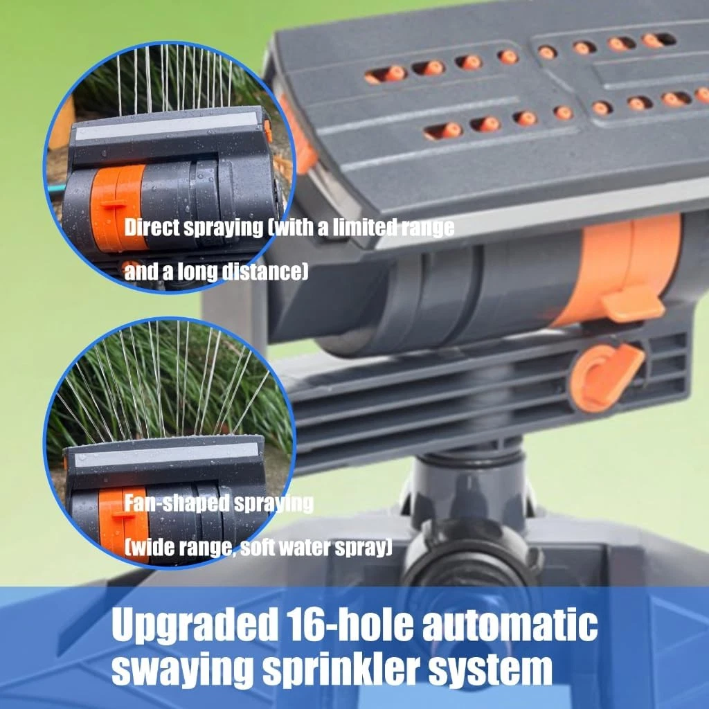 Garden Lawn Sprinkler,Upgraded Adjustable Oscillating Sprinkler,16 Mini Turbine,4 Spray Modes,Wide Area Coverage,Heavy-Duty Triangular Bracket Compatible for Vegetable Plots Flower Beds Yard Watering
