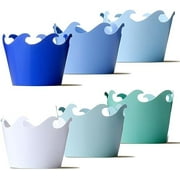 Wave Cupcake Wrappers, Set of 48 - Baby Shark Birthday Decorations, Ocean Theme, and Under the Sea Cupcake Holders in Surf Aqua Color