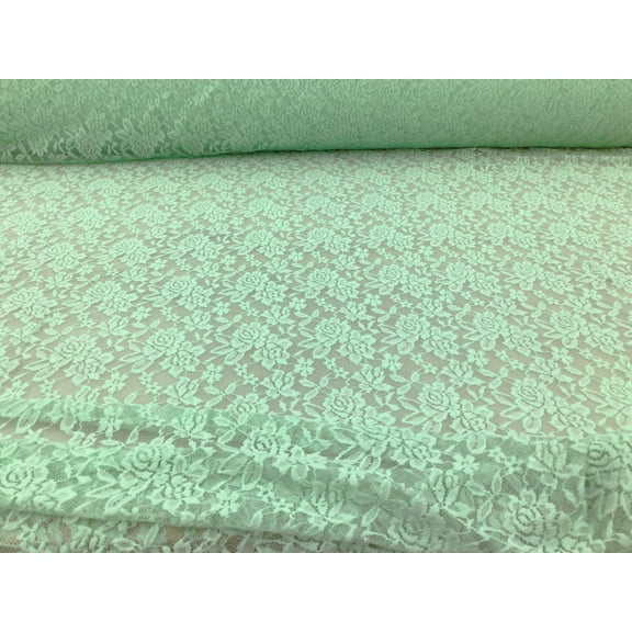 Embroidered Stretch Lace Apparel Fabric Sheer Floral Pale Mint Green YY513