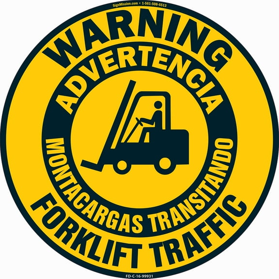 Forklift Traffic Spanish English Non-Slip Floor Marker | 6 Pack of 16" Circle Vinyl Decal | Protect Your Business, Work Place & Customers |  Made in The USA