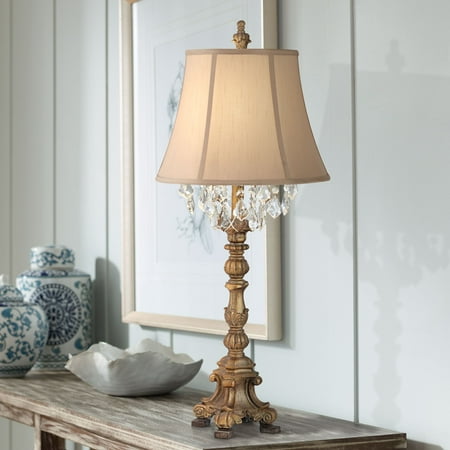 Crystal Gold Lamp Barnes and Ivy Cottage Table Lamp Crystal Gold Candlestick Beige Bell Shade for Living Room Family Bedroom Bedside Nightstand ()