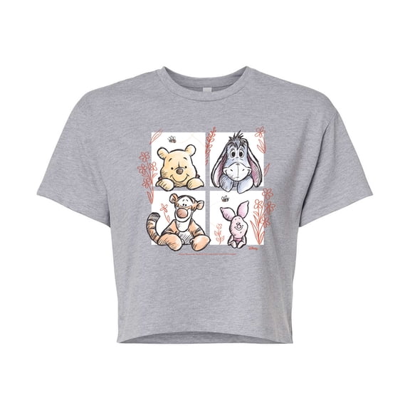 Winnie the Pooh - Character Grid Drawing - Juniors Cropped Graphic T-Shirt