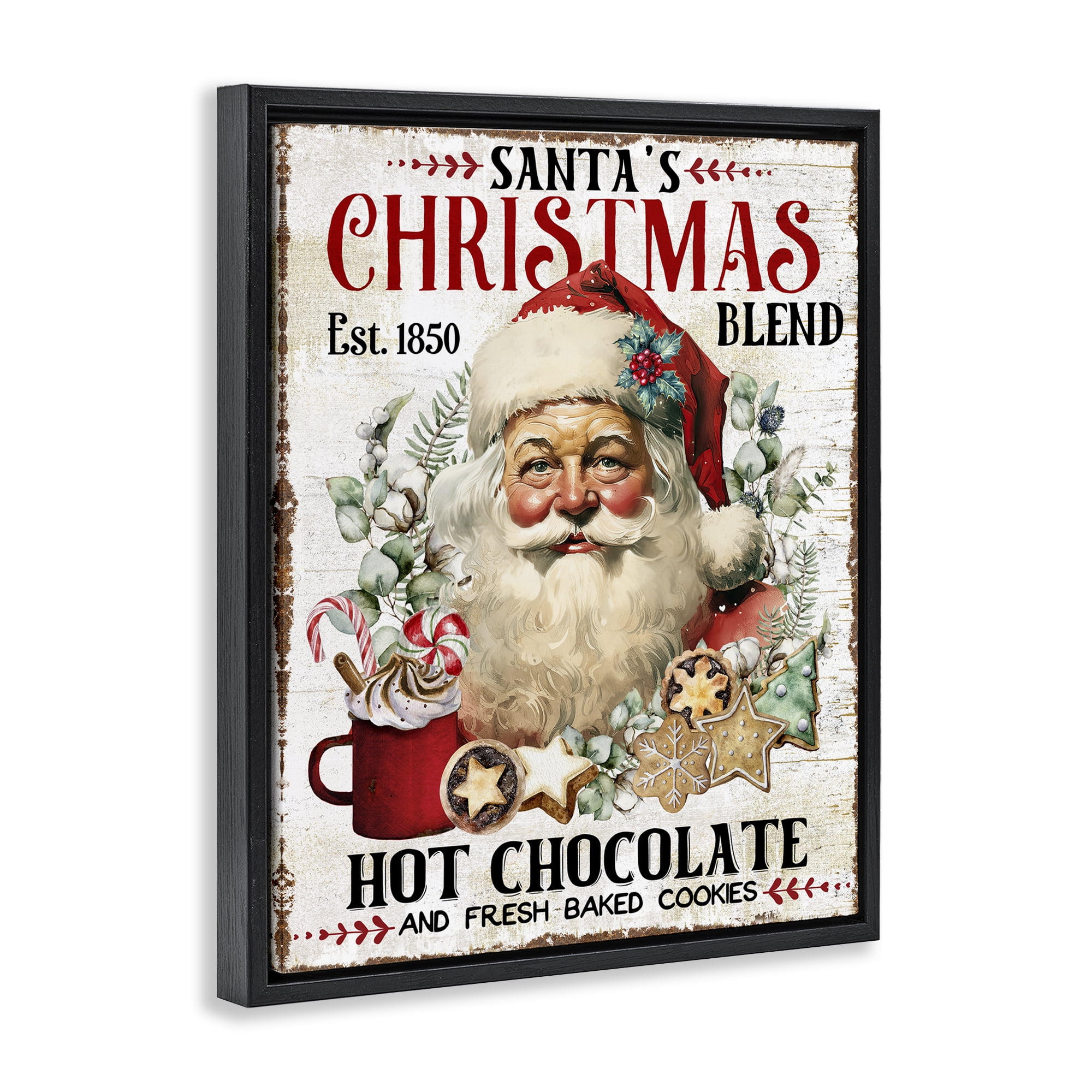 Stupell Industries Santa's Christmas Blend Holiday Painting Black Floater Framed Canvas Art Prints Wall Art, 25 x 31