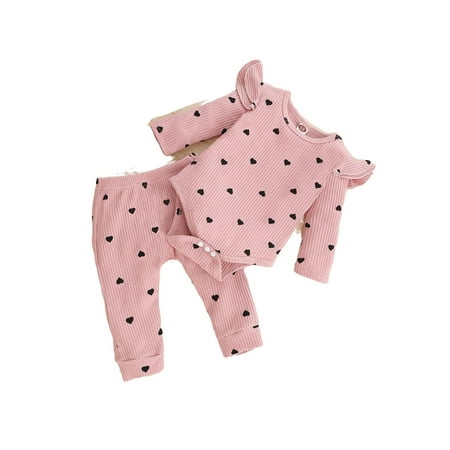

Cute Heart print Round Neck Long Sleeve Dusty Pink Baby Sets (Baby s)