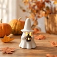 thumbnail image 4 of Soft Glowing Ceramic Ghost Decor, LED Halloween Tabletop Figurine, Pumpkin Witch Hat Design, Spooky Fall Accessory for Indoor Festival Display, 4 of 6