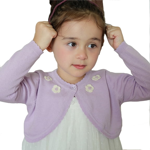 Cropped Cardigan for Girls Long Sleeve Crochet Floral Knitted Bolero Shrug Sweater Thin Fall Dress Cover up Kids Clothes, Purple, 4 Years