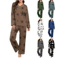 thumbnail image 2 of Fengactive Women's 2-Piece Star Pattern Pajama Set Long Sleeve V Neck Top and Loose Pants with Contrast Trim Lounge Sleepwear, 2 of 7