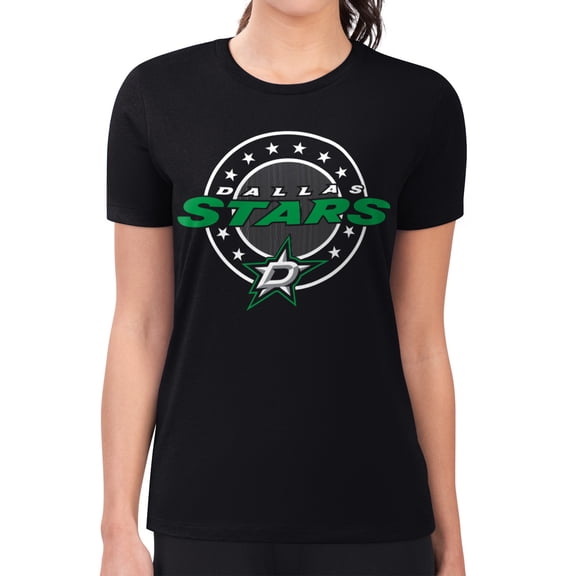 Women's G-III 4Her by Carl Banks Black Dallas Stars Super-Slim Lightweight Pinstripe Circle Graphic T-Shirt