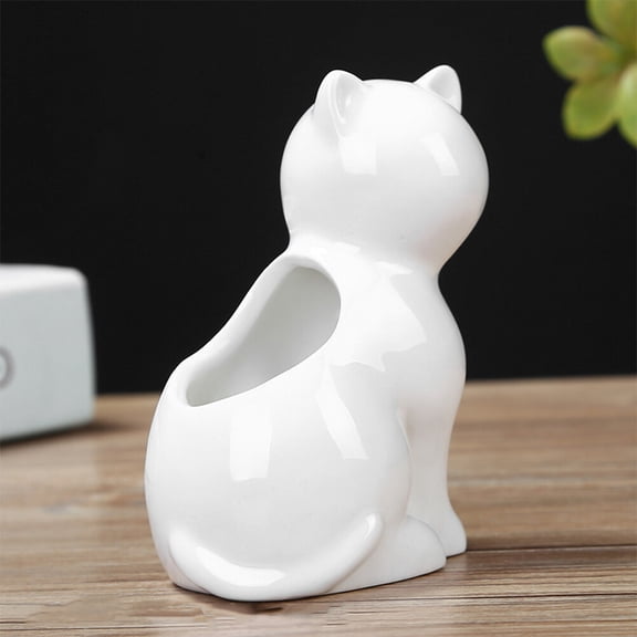 MLINS White Cat-Shaped Flower Pot Planter for Indoor Plants, Decorative Ceramic Plant Pots for Home and Office
