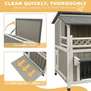 Gowoodhut Cat House Two-Story Wooden Feral Cat Shelter with Balcony for Indoor & Outdoor , Gray