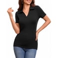 thumbnail image 2 of JYLFC Womens Short Sleeve Polo Shirts V Neck Collar Knit Top Casual Work Shirt for Summer, Black XL, 2 of 5