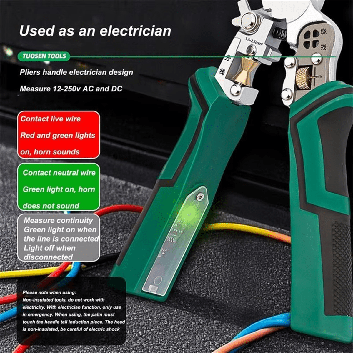 Wire Cutter Tool 10 in 1 Electrical Cable Stripper Plier Voltage Tester Scissors with Electricity Measurement Function