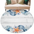 thumbnail image 2 of Summer Sea Shell Round Living Room Rugs 7 ft, Nautical Ocean Watercolor Starfish Coral Wood Grain Washable Area Rug with Non-Slip Sturdy Edge Binding Round Carpet for Kitchen Office Bedroom, 2 of 9