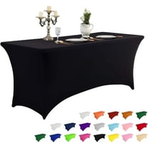 Parojati 1 Pack 4FT Table Cloth for Rectangular Fitted Events Stretch Pink Table Covers Washable Spandex Tablecloth Protector for Party, Wedding, Cocktail, Banquet, Festival Black