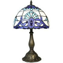 Blue Genuine Stained Glass Lamp Shade with Antique Bronze Zinc Cast Base 17.75x11x11 inches Decor for Living Room, Bedroom, Office, & More