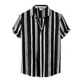 thumbnail image 3 of Huresd Men's Wrinkle Free Untucked Cuban Shirt Business Casual Button Down Shirts Short Sleeve Striped Print Shirts Black 4XL, 3 of 4