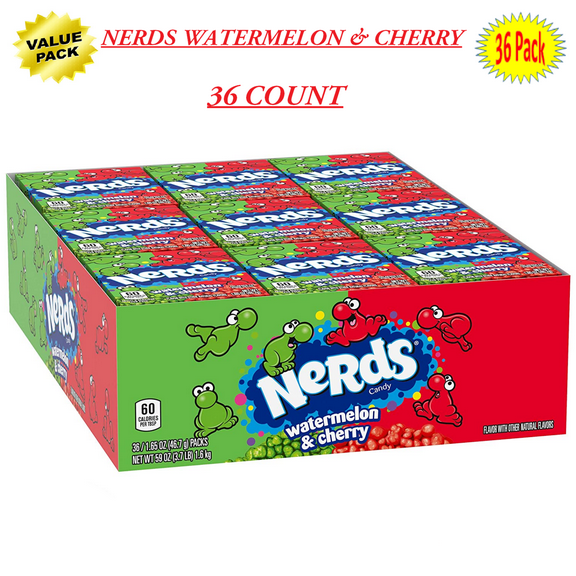 NERDS Watermelon & Cherry Candy,1.65-Ounce, Box of 36 Count