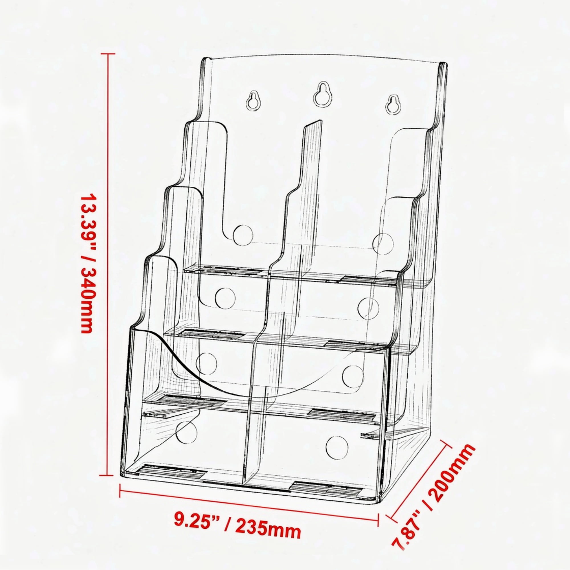 4-Tier Acrylic Brochure Holder 8.5 x 11 Inch, Clear Plastic Literature Display Stand with Removable Divider, Flyer Organizer for Office Exhibition Countertop or Wall Mount