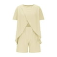thumbnail image 6 of CheerKidz 2 Piece Outfits for Women Lightweight Matching Lounge Sets Cap Sleeve Tops and Elastic Waisted Shorts Cotton and Linen Solid Color Clothes Set(Beige,S), 6 of 9