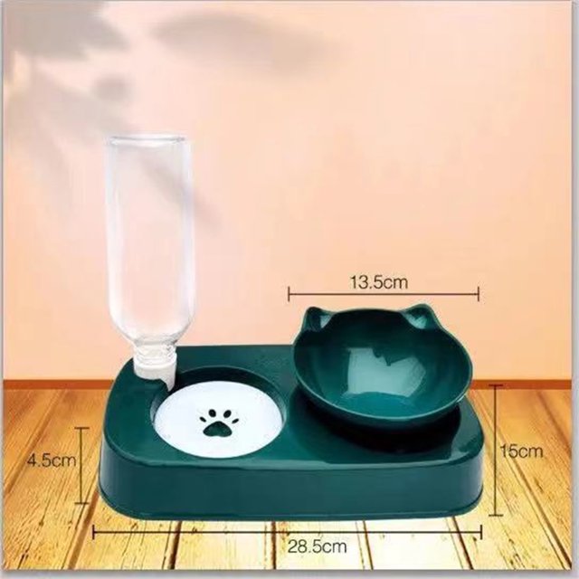 Pet Water And Food Bowl Set Double Pet Bowls Pet Feeding Bowl Dog Bowl Dog Food Bowls Pet Double Bowl Prevent Tumble Neck Protection Automatic Drinking Pet Water And Food Bowl Set