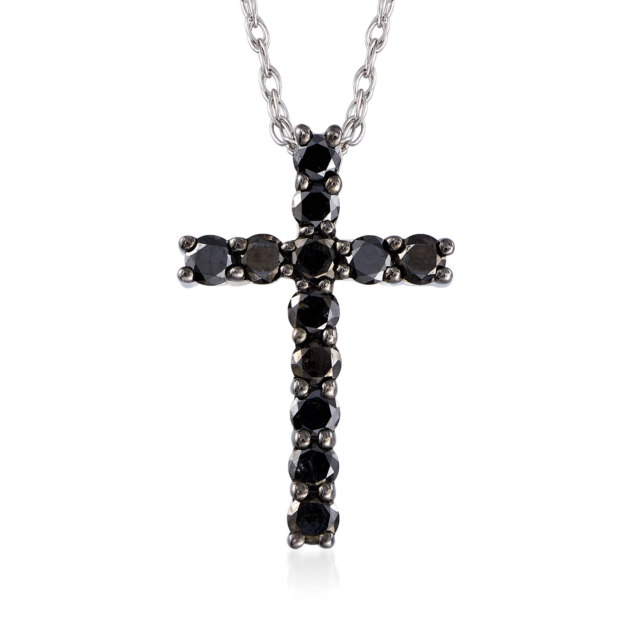 Ross-Simons 1.00 ct. t.w. Black and White Diamond Cross Pendant