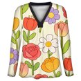 thumbnail image 5 of MEICHEN Women's Elegant Retro Art Print V Neck Loose Mid Length Sleeve Top Summer T Shirts for Women, 5 of 5