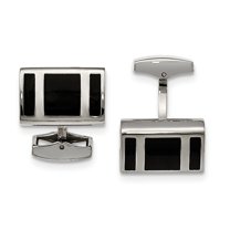 Stainless Steel Polished Black Rubber Rectangle Cuff Links