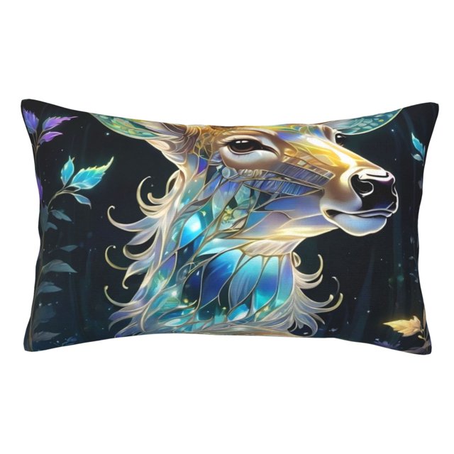 Balery Colorful Stained Glass Deer Funda de Cojín Estampada, Regalos para Mujeres, Regalos de Amor para Ella, Regalos para Novia o Esposa, Funda de Almohada-14"x20"
