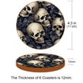 thumbnail image 3 of Skull Set of 6 Microfiber Leather Round Coasters, 11x11 cm/4.3x4.3 Inches, Drink Coasters for Table, Easy to Clean Beverage Coasters, 3 of 6