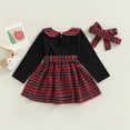 thumbnail image 5 of Douhoow Christmas Dresses for Girl, Toddler Plaid Patchwork Peter Pan Collar Long Sleeve Dress, 5 of 8