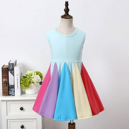 

Leutsin Girls and Toddler‘s Casual Dress Sets Summer Sleeveless Cotton Sundress Tiered Rainbow Ruffle Dresses for girls（12M-5Y)