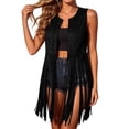 thumbnail image 2 of Atkumj Western Vest Vintage Suede Fringe Hem Long Cardigans Casual Solid Color Sleeveless Cardigans Women for Southwestern Style S, 2 of 10