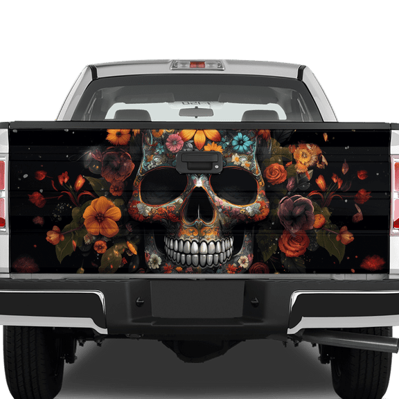 Lotusprinthandmade Floral Skull Tailgate Wrap 2 Sizes 24"x58"