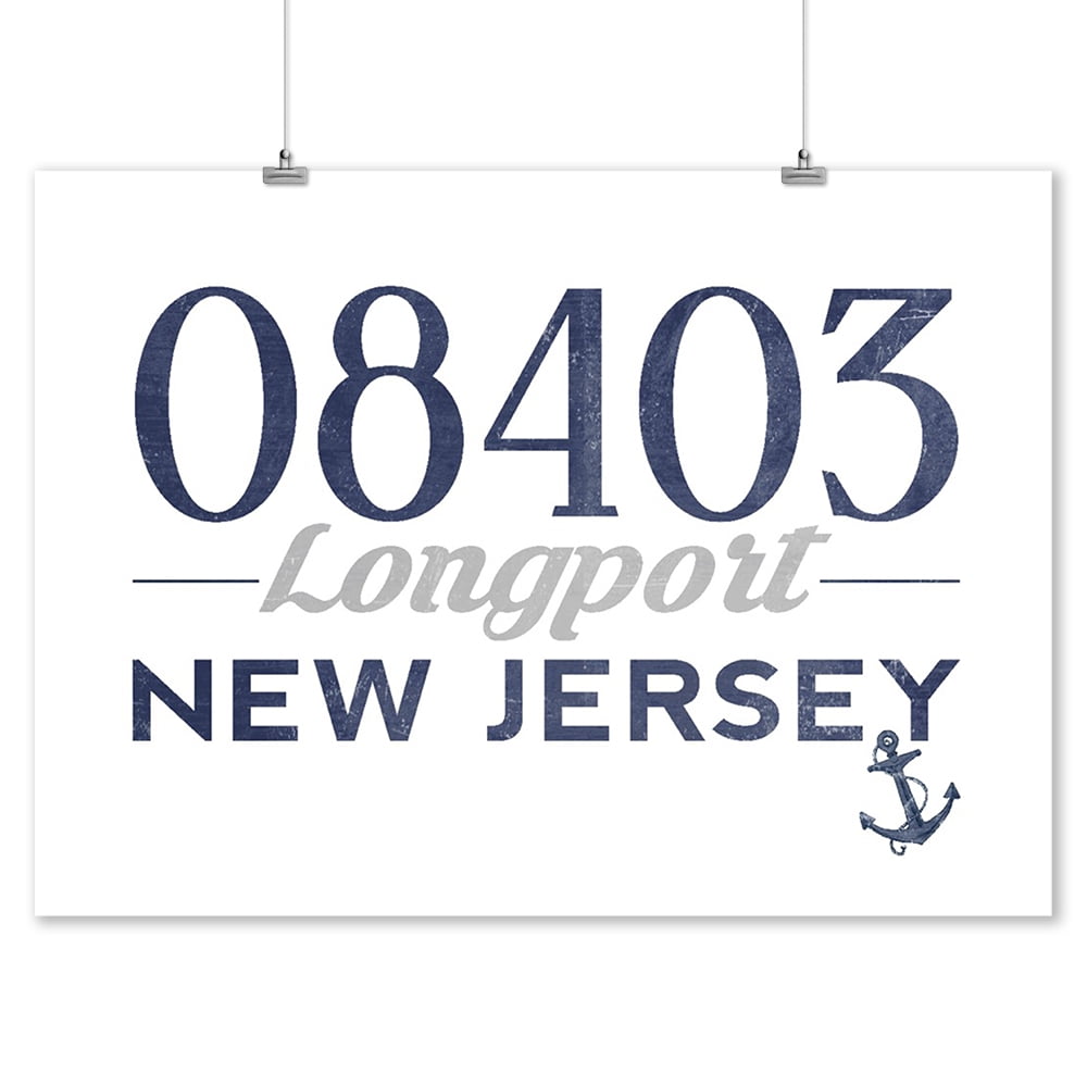 Longport, New Jersey 08403 Zip Code (Blue) Lantern Press Artwork