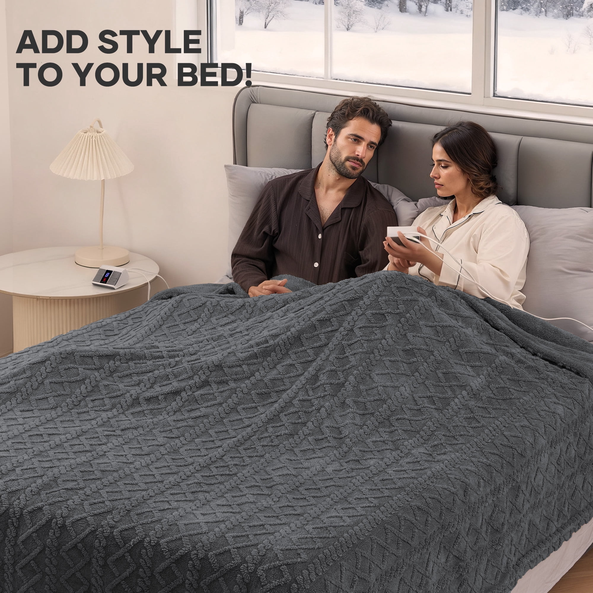 MaxKare Heated Blanket Queen Size Fast Heating Electric Blanket with Dual Controllers, 10 Heat Levels, 10H Timer, 84" x 90", Gray