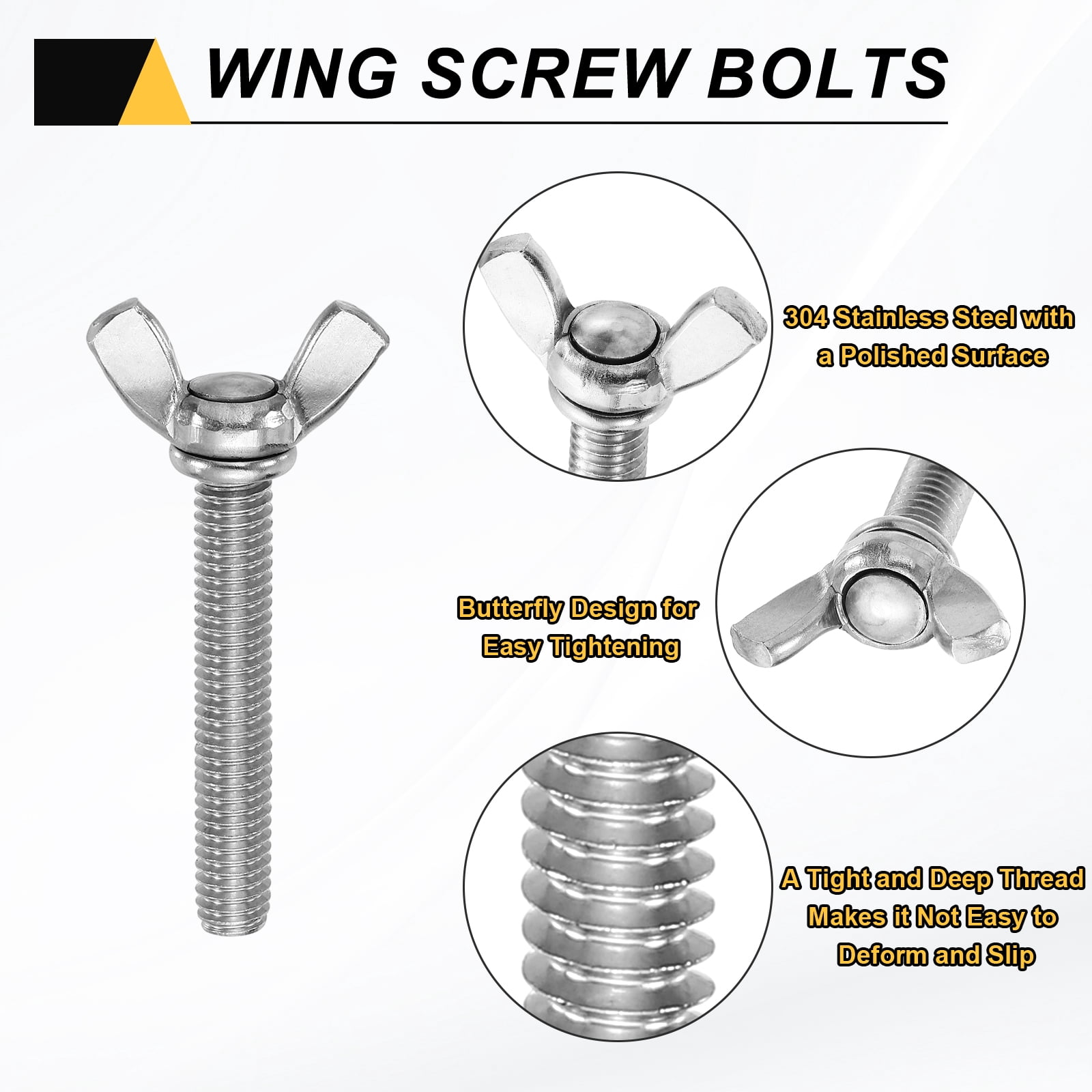 Uxcell 20 Pack 5/16-18" x 2" Wing Butterfly Screw Bolts, 304 Stainless Steel Machine Fastener, Thumb Hand Screws for Electronic Equipment, Silver Tone