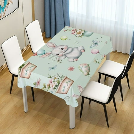 

54x54 Inch Tablecloth Polyester Square Tablecloth for Home Kitchen Dinner Decor Cute Bunny Holding Balloons
